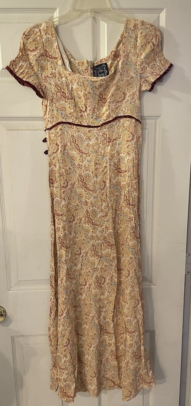 VTG Cynthia Rowley Cottagecore Paisley Burgundy Trim Dress, Womens Size 8